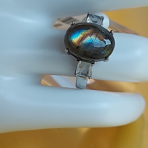 Natural Labradorite & Moonstone 925 Sterling Silver Ring - Picture 4 of 7